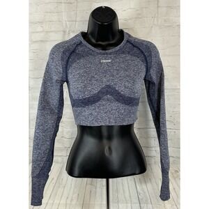 Gymshark Women Long Sleeve Crop Top S Athletic Workout Spell Out Athleisure
